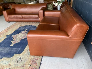 2 x Brand new 2.2m full grain genuine leather KARIBA STYLE large three seater sofas (SAVANNAH BROWN)