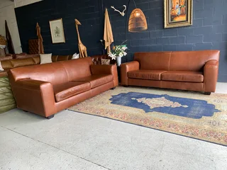 2 x Brand new 2.2m full grain genuine leather KARIBA STYLE large three seater sofas (SAVANNAH BROWN)