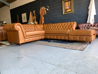 Brand New (2.5m X 2.2m) Genuine Leather Chesterfield  corner Unit &#43; Modular Storage Ottoman.