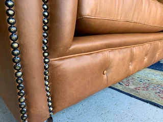 (ON PROMOTION) Brand new genuine leather 2.2m Chesterfield three seater sofa (PISTA PECAN TAN BROWN)