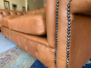 (ON PROMOTION) Brand new genuine leather 2.2m Chesterfield three seater sofa (PISTA PECAN TAN BROWN)
