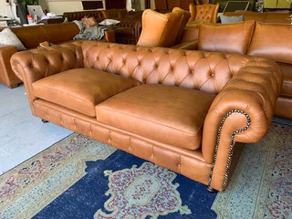 (ON PROMOTION) Brand new genuine leather 2.2m Chesterfield three seater sofa (PISTA PECAN TAN BROWN)