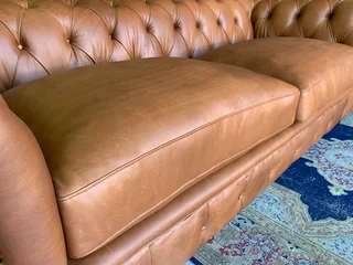 (ON PROMOTION) Brand new genuine leather 2.2m Chesterfield three seater sofa (PISTA PECAN TAN BROWN)