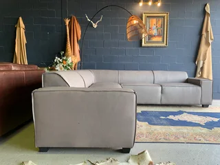 Newly manufactured (3m x 3m) genuine leather MARCONI STYLE L-shape corner unit (NEVADA PEPPER GREY)