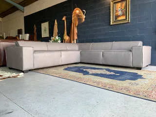 Newly Manufactured (3m X 3m) Genuine Leather Marconi Style L-shape Corner Unit (nevada Pepper Grey)