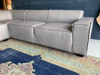 Newly manufactured (3m x 3m) genuine leather MARCONI STYLE L-shape corner unit (NEVADA PEPPER GREY)