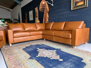 A Magnificent (3m X 2.5m) Full Grain Genuine Leather Anniline Design L-shape Corner Lounge Suite.