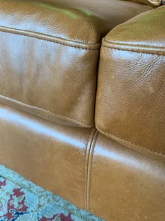 A magnificent (3m x 2.5m) full grain genuine leather ANNILINE DESIGN L-shape corner lounge suite.