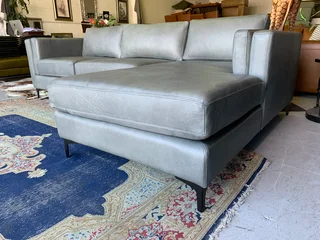 Brand New (2.7m X 1.7m) Pepper Grey Genuine Leather Daybed Unit. (a Modern Touch Interior Design)