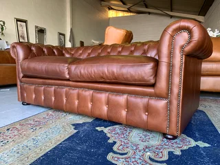 (on Promotion) Brand New 1.9m Genuine Leather Chesterfield  two Seater Sofa. (savannah Brown)