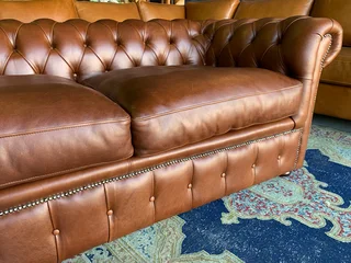 (ON PROMOTION) Brand new 1.9m genuine leather Chesterfield  two seater sofa. (SAVANNAH BROWN)