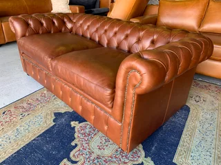 (ON PROMOTION) Brand new 1.9m genuine leather Chesterfield  two seater sofa. (SAVANNAH BROWN)