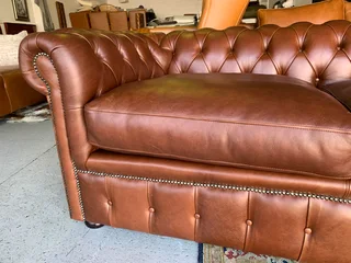 (ON PROMOTION) Brand new 1.9m genuine leather Chesterfield  two seater sofa. (SAVANNAH BROWN)