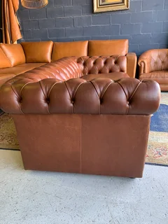 (ON PROMOTION) Brand new 1.9m genuine leather Chesterfield  two seater sofa. (SAVANNAH BROWN)