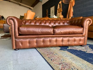 (ON PROMOTION) Brand new 1.9m genuine leather Chesterfield  two seater sofa. (SAVANNAH BROWN)