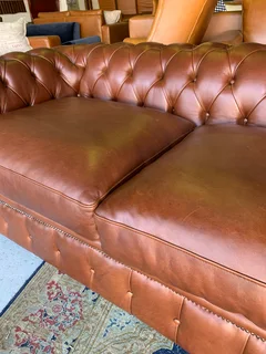 (ON PROMOTION) Brand new 1.9m genuine leather Chesterfield  two seater sofa. (SAVANNAH BROWN)