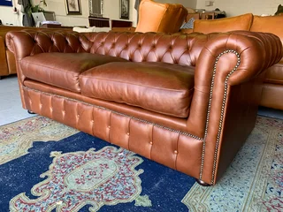 (ON PROMOTION) Brand new 1.9m genuine leather Chesterfield  two seater sofa. (SAVANNAH BROWN)