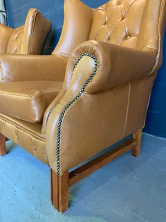 2 x immaculate genuine leather large vintage Wingback armchairs. (IMMEDIATELY AVAILABLE) R13995 both