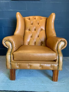 2 x immaculate genuine leather large vintage Wingback armchairs. (IMMEDIATELY AVAILABLE) R13995 both