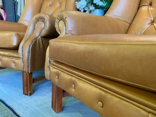 2 x immaculate genuine leather large vintage Wingback armchairs. (IMMEDIATELY AVAILABLE) R13995 both