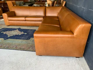 (ON PROMOTION) Extremely large (3m x 3m) KARIBA STYLE genuine leather L-shape corner lounge suite.