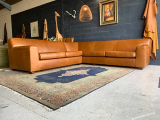 (on Promotion) Extremely Large (3m X 3m) Kariba Style Genuine Leather L-shape Corner Lounge Suite.