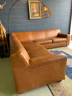 (ON PROMOTION) Extremely large (3m x 3m) KARIBA STYLE genuine leather L-shape corner lounge suite.