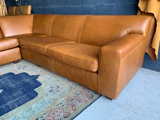 (ON PROMOTION) Extremely large (3m x 3m) KARIBA STYLE genuine leather L-shape corner lounge suite.