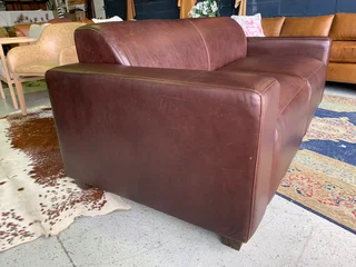 (ON PROMOTION) Brand new 2m genuine leather Marconi style two seater sofa. (NAKU OXBLOOD BROWN)