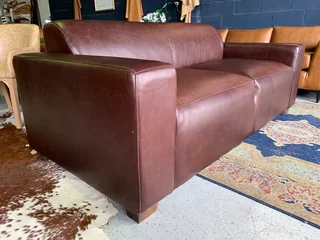 (ON PROMOTION) Brand new 2m genuine leather Marconi style two seater sofa. (NAKU OXBLOOD BROWN)