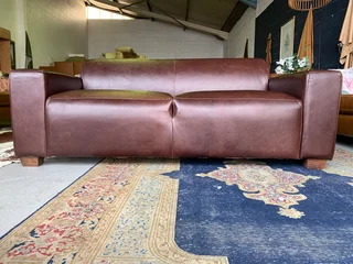 (ON PROMOTION) Brand new 2m genuine leather Marconi style two seater sofa. (NAKU OXBLOOD BROWN)