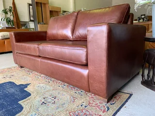 (on Promotion) Brand New 1.8m Anniline Design Genuine Leather Two Seater Sofa. (bovine Saddle Brown)