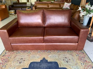 (ON PROMOTION) Brand new 1.8m Anniline design genuine leather two seater sofa. (BOVINE SADDLE BROWN)