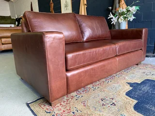 (ON PROMOTION) Brand new 1.8m Anniline design genuine leather two seater sofa. (BOVINE SADDLE BROWN)