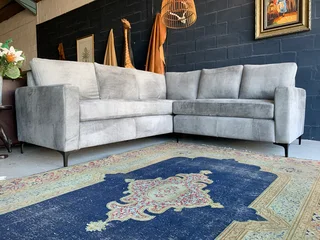 A Magnificent (2.4m X 2.4m) Zambezi Graphite Grey Genuine Leather L-shape Corner Lounge Suite,