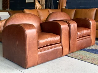 2 X Brand New Genuine Leather Oversize Armchairs, Crackle Saddle Brown R12500 Each & R21000 Both