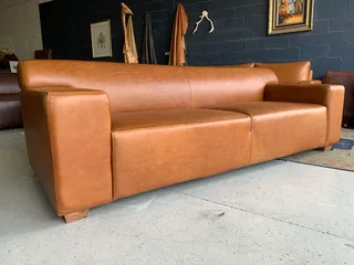 (on Promotion) Brand New & Large 2.5m Full Grain Genuine Leather Urban Style Three Seater Sofa.