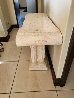 X2 Cream stone carved coffee table with matching vase and side server.  Side server alone was R19000
