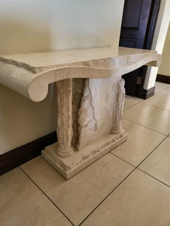 X2 Cream stone carved coffee table with matching vase and side server.  Side server alone was R19000