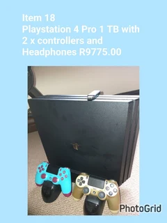 Ps4 pro 1 terabyte includes headphones and x2 controllers and games and also charging station