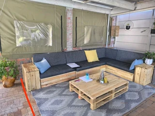 L SHAPE PALLET COUCHES MADE WITH CUSHIONS FROM R7950 - R9500 WATSAP 0736552664