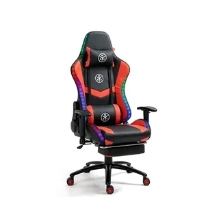 MBS Gaming Chair(red and black) with RGB &amp; Speakers – Reclining + Lumbar Support pillow