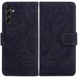 Samsung Galaxy A07 Tiger Embossing Pattern Flip Leather Phone Case (Black) with Magnetic Buckle