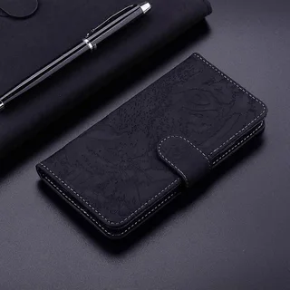 Samsung Galaxy A07 Tiger Embossing Pattern Flip Leather Phone Case (Black) with Magnetic Buckle