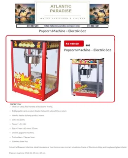 Popcorn Machines / Atlantic Paradise Water Purifiers and Filters