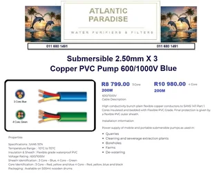 SUBMERSABLE BOREHOLE ELECTRICAL CABLE