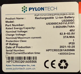 2x Pylontech US3000c 3.5kWh LiFePO4 batteries