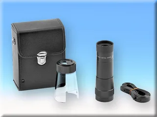 Specwell monocular 8x30, with close-up lens (microscope): 25x, integrated scale.
