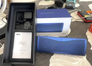 KEF Award-winning Muo Bluetooth speaker, top end.