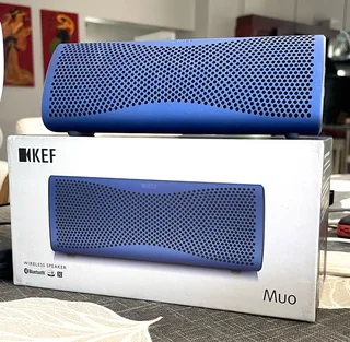 KEF Award-winning Muo Bluetooth speaker, top end.